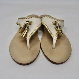 Jack Rogers Thong Sandal SZ 7 Gold Whip Stitch tasseled Beach/Classic
